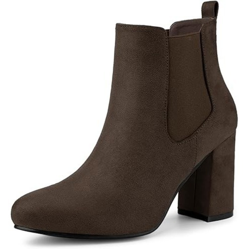 Allegra K Women's Round Toe Chunky‎ High Heels Ankle Chelsea Boots Coffee (7.5)